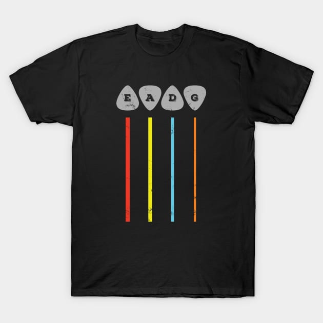 EADG Bass Strings Guitar Picks Colorful Theme T-Shirt by nightsworthy